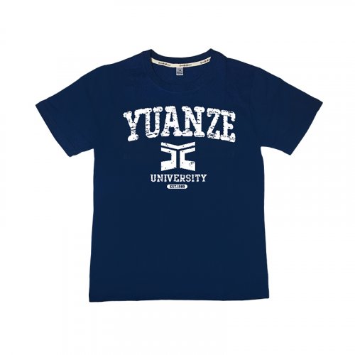 【30件起做，可來圖客製】YZU學院風純棉短T(男女適穿)_深藍色